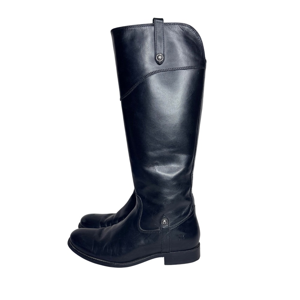 Frye Melissa Button Back Zip Black Leather Riding Boots 7.5B 3470110 Tall Womens